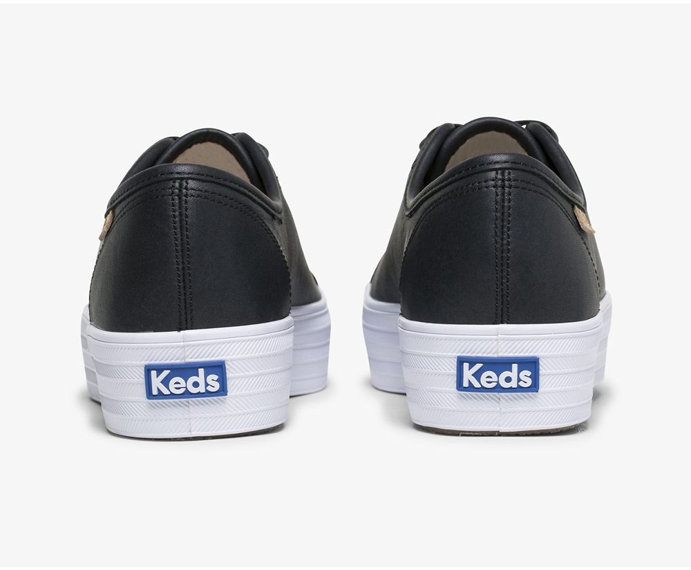 Womens Keds Sneakers - Triple Kick Luxe Leather - Black - 4967-SXLWY